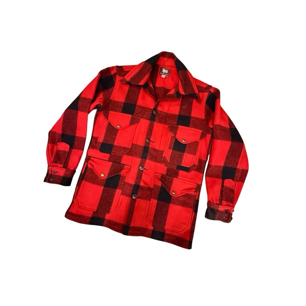 VTG WOOLRICH USA Men's 38 Medium Red Buffalo Plaid Wool Cruiser Jacket 1930-40's